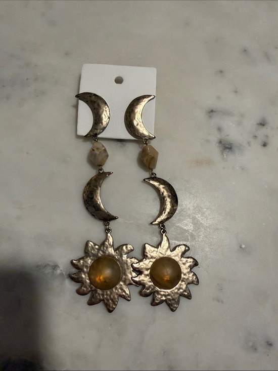 Free People Jewelry - Free People Silver-Tone Sun & Moon Drop Earrings with Amber Stones